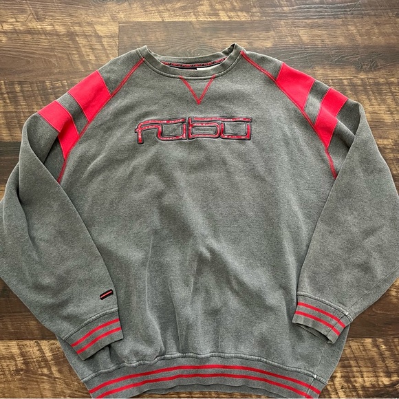 FUBU Other - Vintage FUBU red gray rugby pullover crewneck Spellout sweatshirt 2XL hip hop